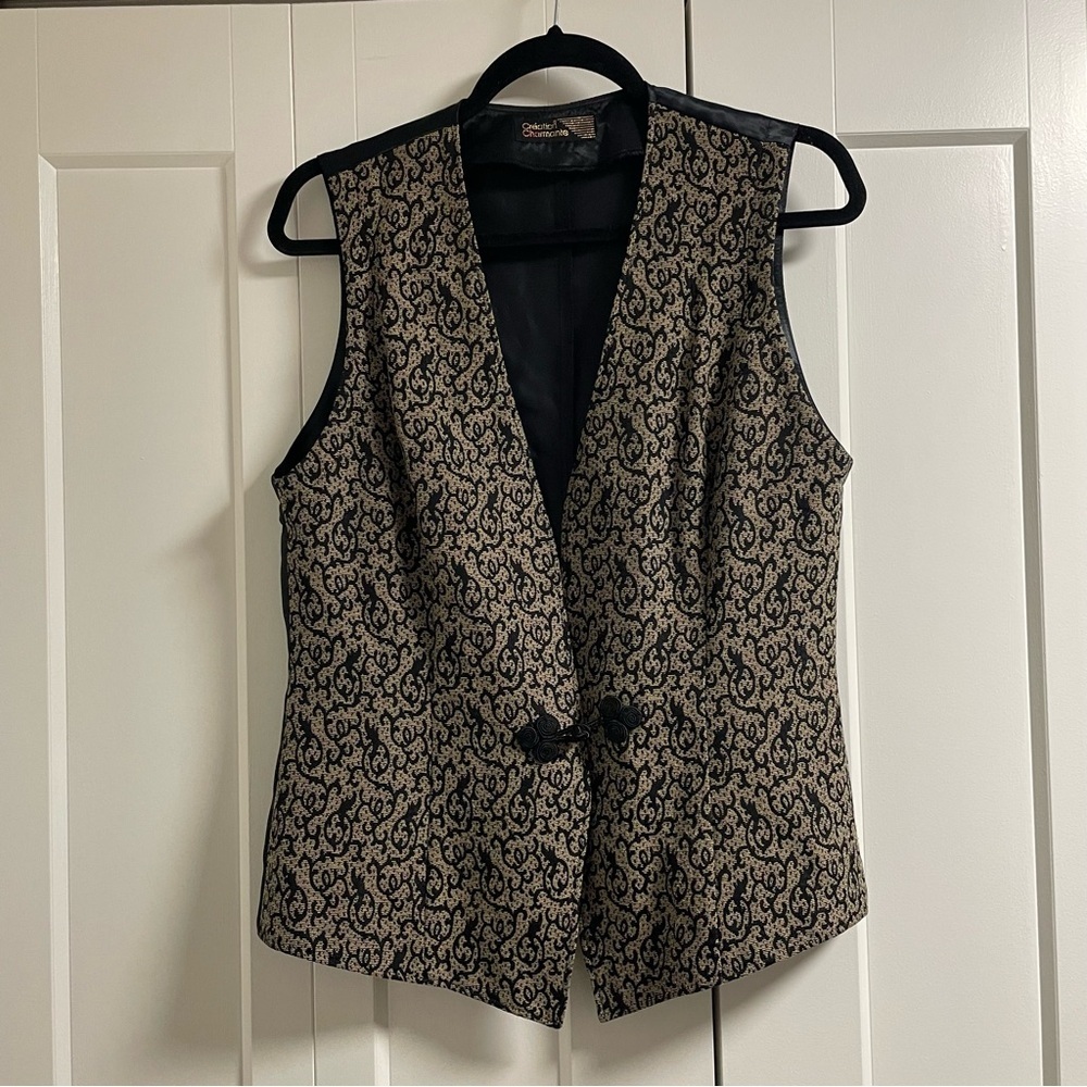 80s 90s Vintage German Vest Waist Coat Tapestry Jacquard Création Charmante